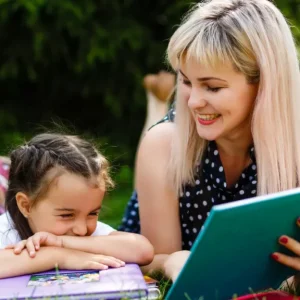 mother daughter girl read book