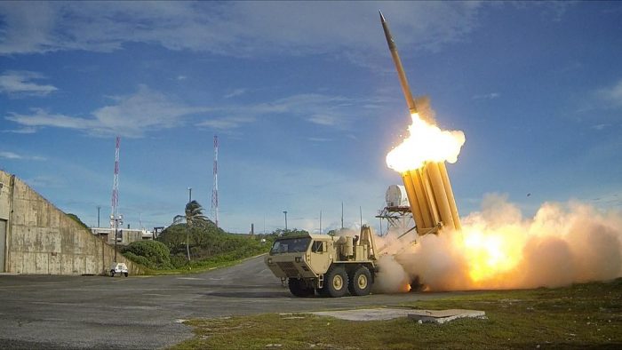 The first of two Terminal High Altitude Area Defense (THAAD) interceptors is launched during a successful intercept test US Army