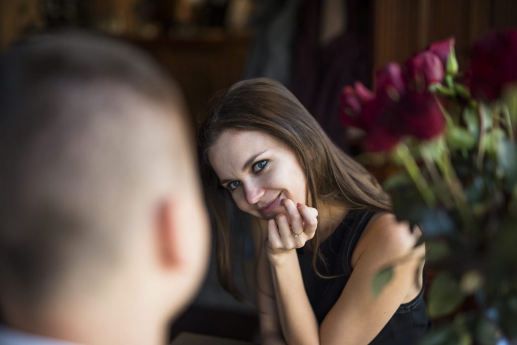 man young cheerful woman