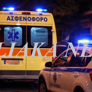 Επείγουσα σκηνή με ασθενοφόρο και αστυνομία asthenoforo astynomia